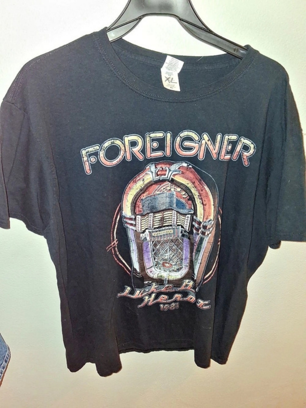 Foreigner Juke Box Hero Band T-Shirt Graphic Band Tee Black XL
